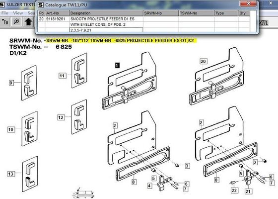 Peças sobresselentes ISO9001 dos teares do projétil de P7150 Sulzer